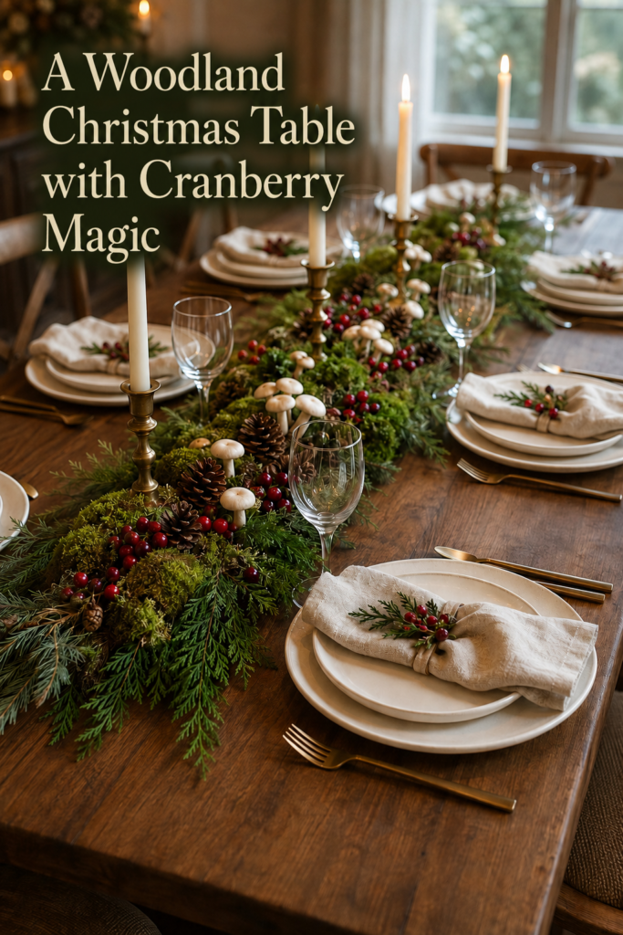 Woodland Cranberry and Greenery Christmas Centerpiece