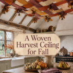 Woven Linen Ribbons with Leaves On Kitchen Ceiling