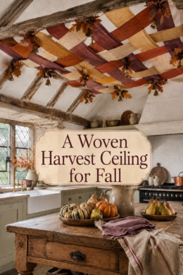 Woven Linen Ribbons with Leaves On Kitchen Ceiling