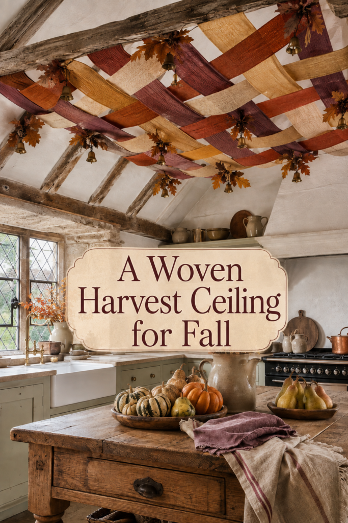 Woven Linen Ribbons with Leaves On Kitchen Ceiling