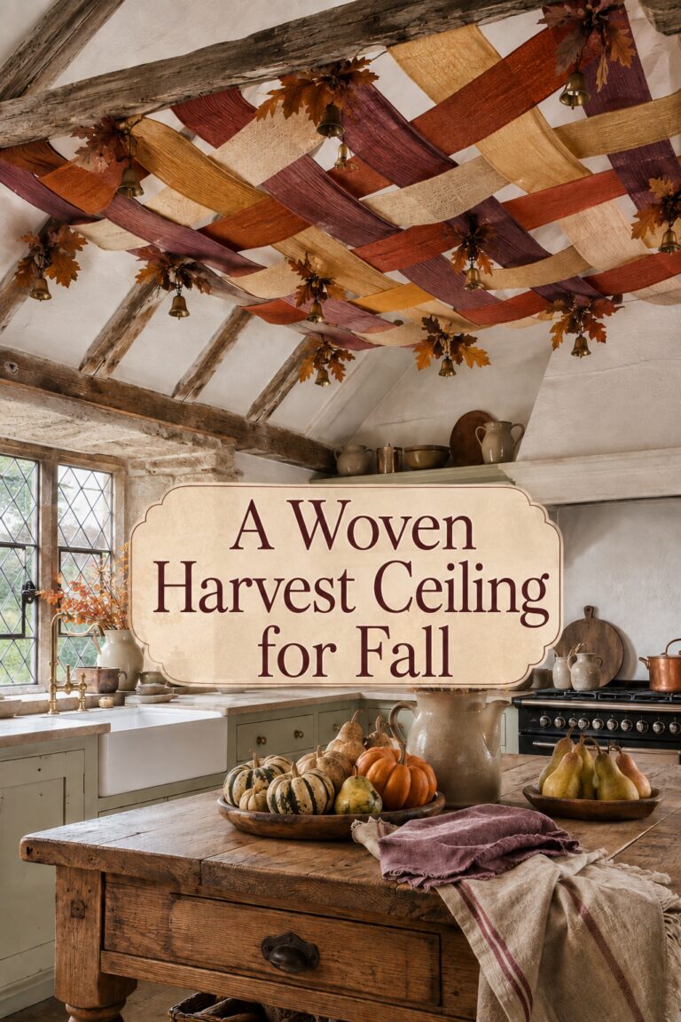 Woven Linen Ribbons with Leaves On Kitchen Ceiling