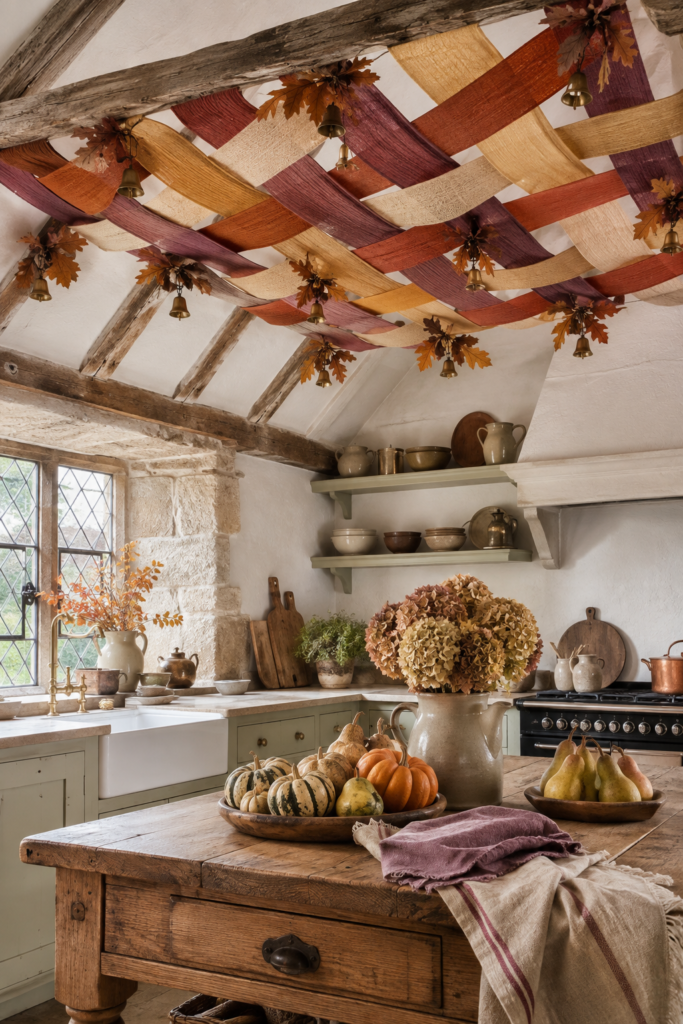 Woven Harvest Ribbon Ceiling in an English Cottage Kitchen