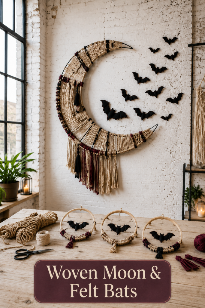 Rope Moon and Felt Bat Wall Hanging DIY