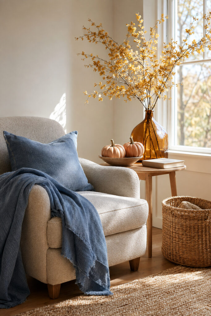 Amber Glass and Faded Denim Fall Reading Corner