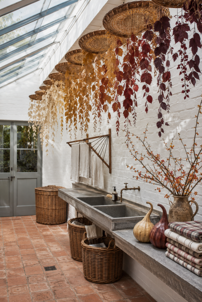 Autumn basket canopy laundry courtyard decor