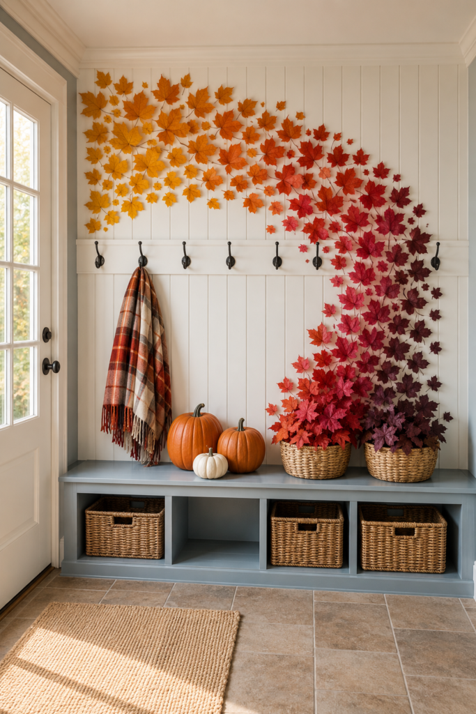 Autumn leaf gradient mudroom wall decor
