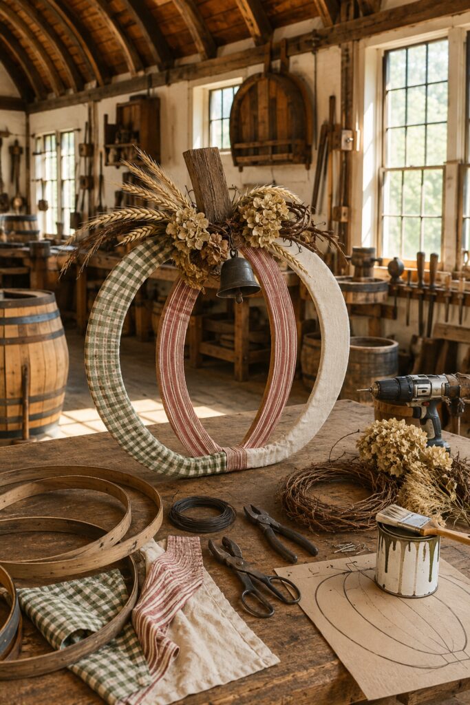 Barrel-hoop pumpkin wreath DIY