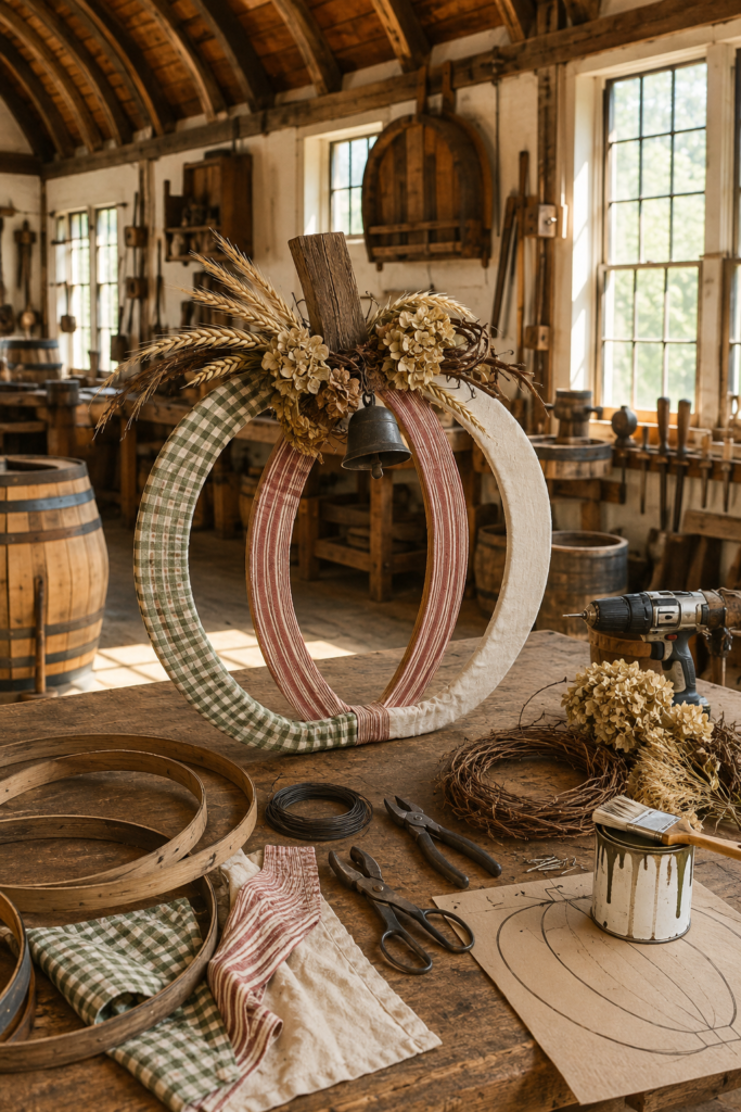 Barrel-hoop pumpkin wreath DIY