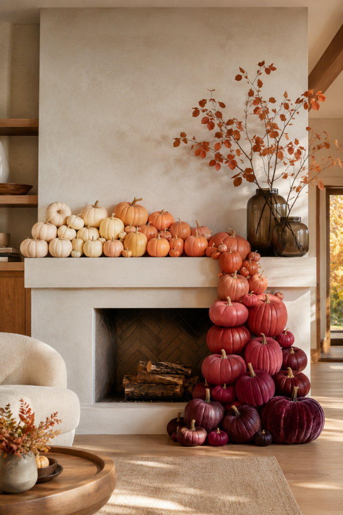 Berry gradient pumpkin mantel for fall