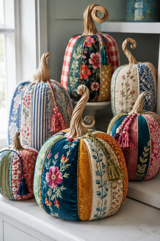 bespoke patchwork fabric pumpkins for fall