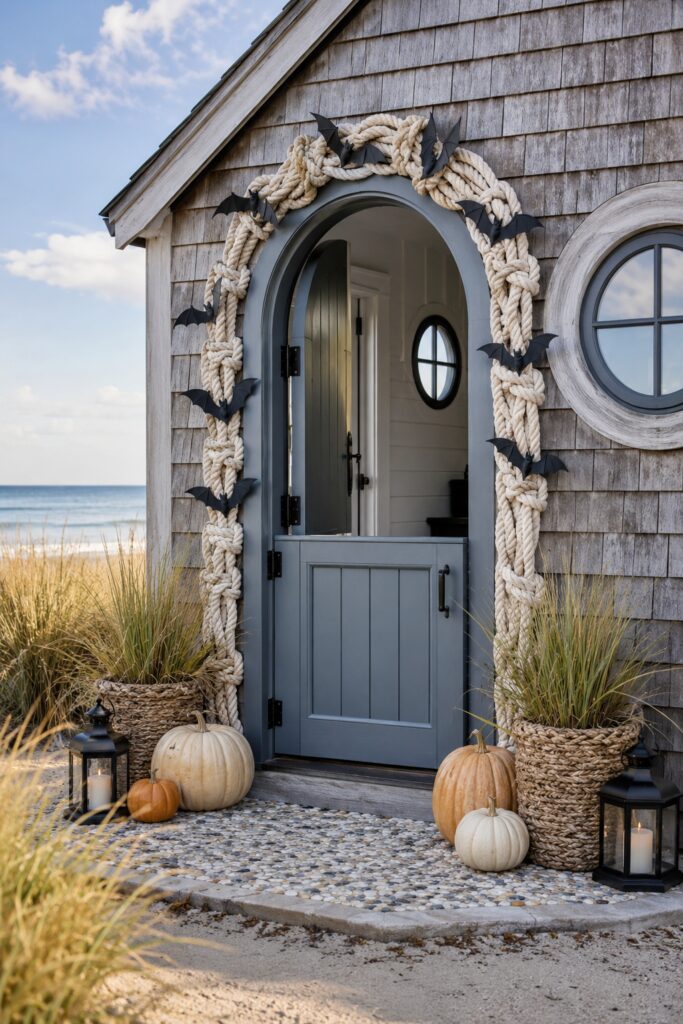 Coastal Dutch door Halloween entry decor