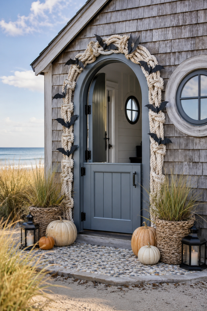Coastal Dutch door Halloween entry decor