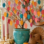 Colorful Thanksgiving Gratitude Tree with Paper Leaves