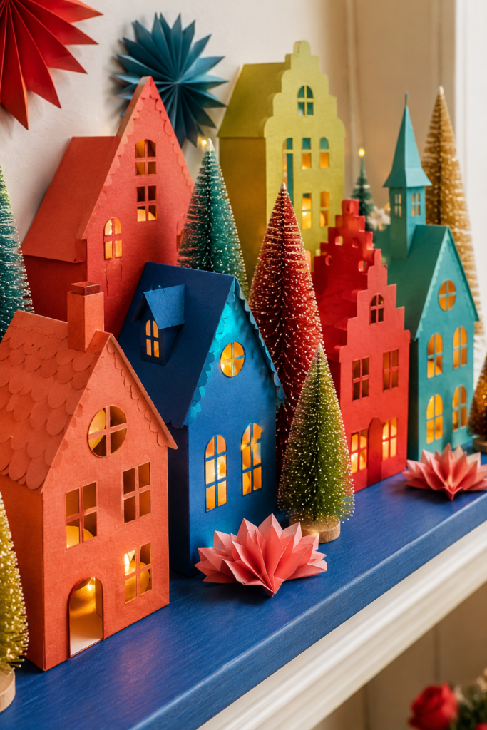 Colorful Handmade Paper Christmas Village