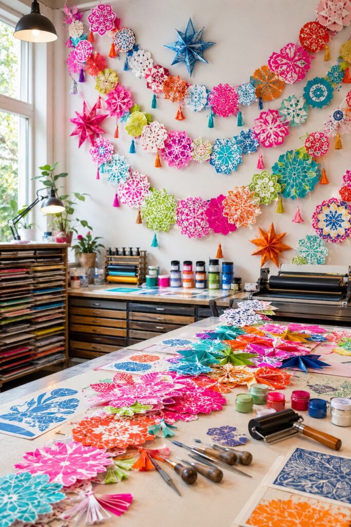 colorful paper snowflake garland