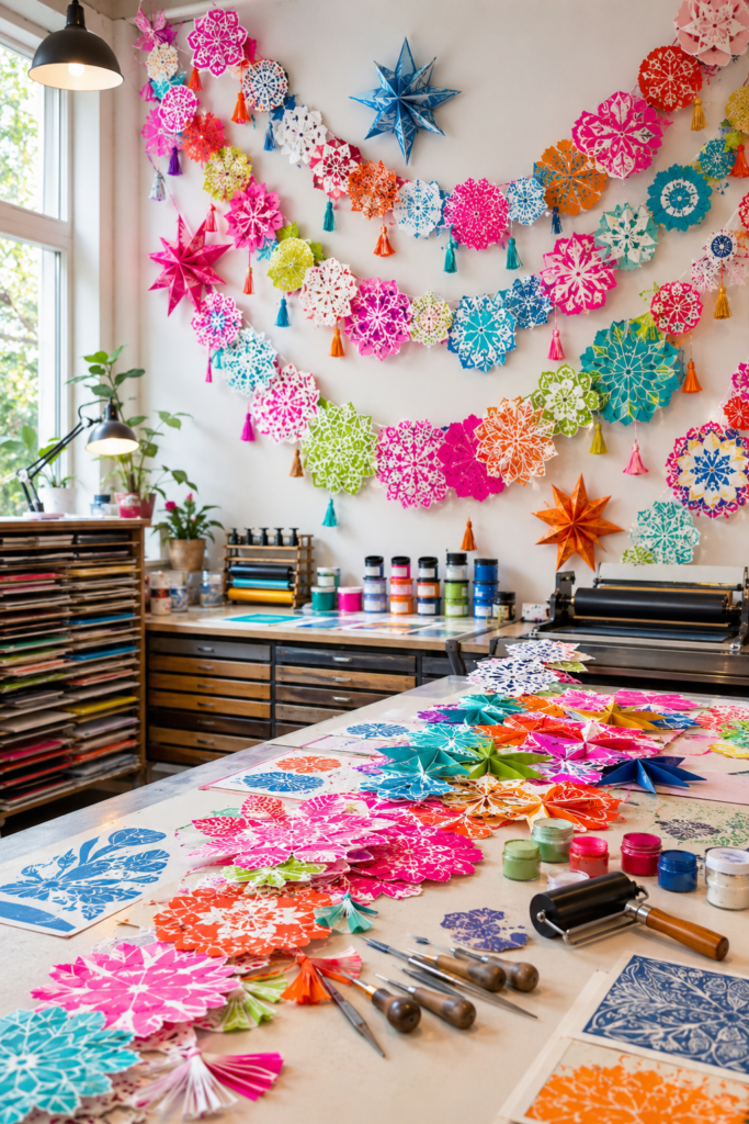 colorful paper snowflake garland