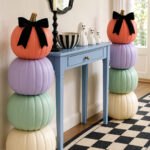 Pastel pumpkin topiaries in entryway