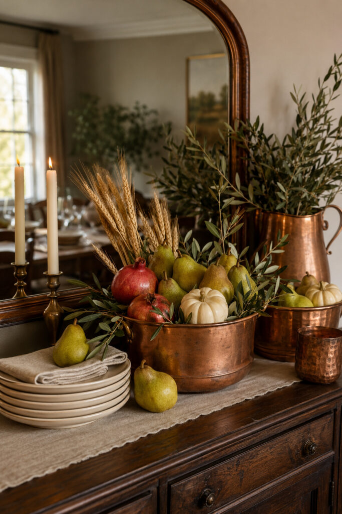 Copper and Pear Thanksgiving Sideboard