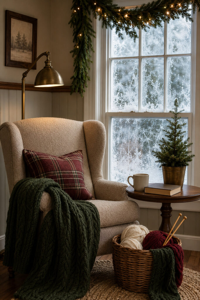 Christmas Knitting Corner by a Frosted Window