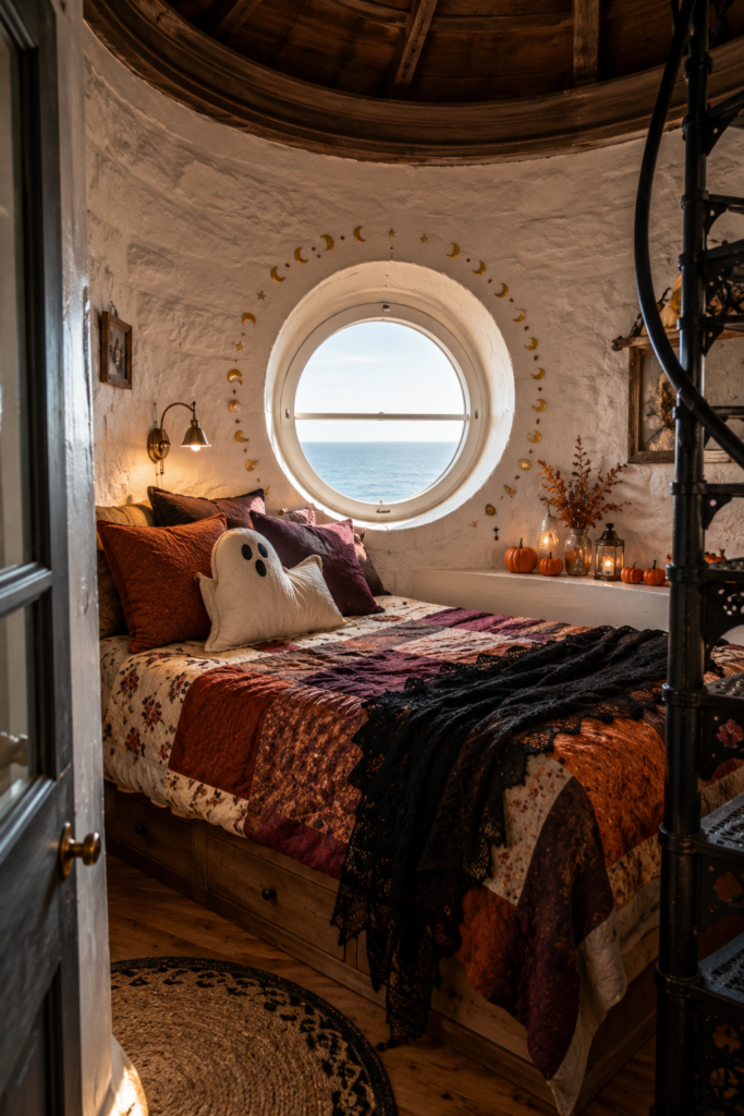 Cozy lighthouse Halloween bedroom decor