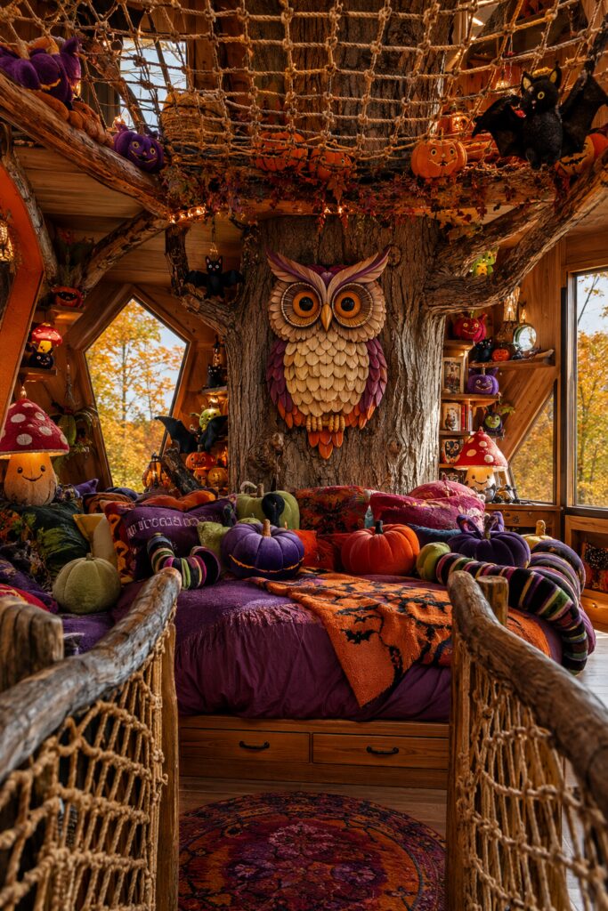 Creature-filled treehouse Halloween bedroom