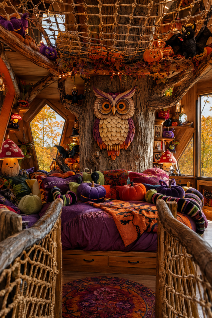 Creature-filled treehouse Halloween bedroom