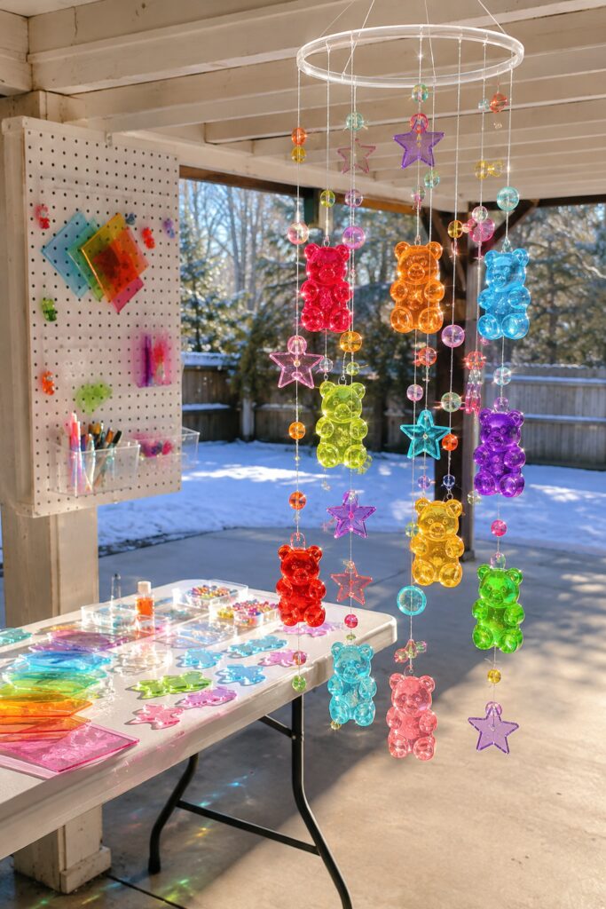 DIY translucent gummy bear Christmas mobile