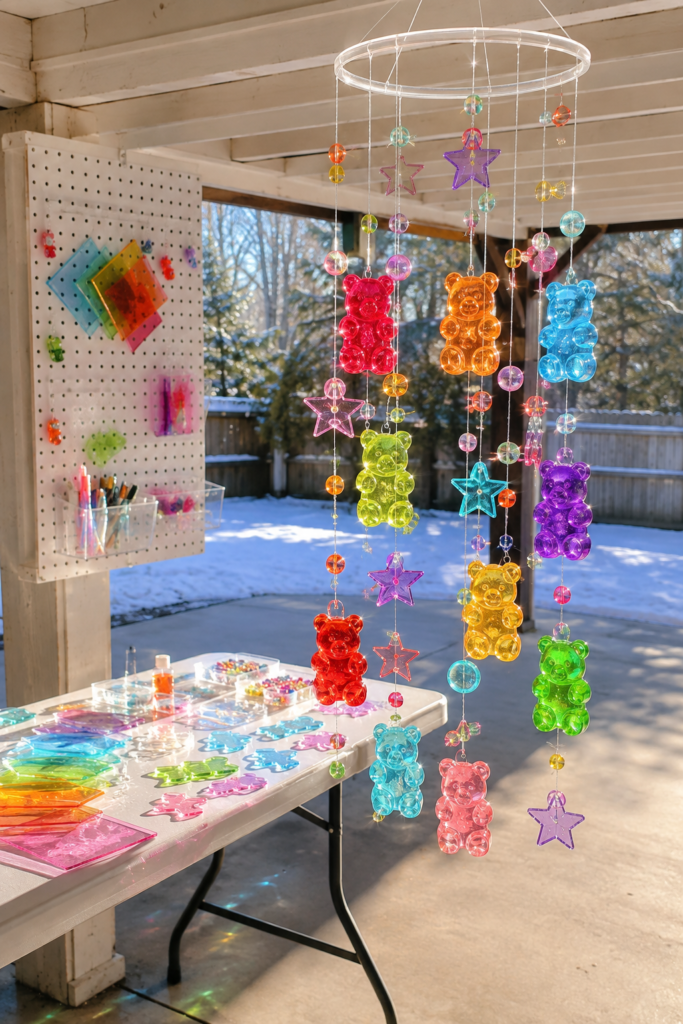 DIY translucent gummy bear Christmas mobile
