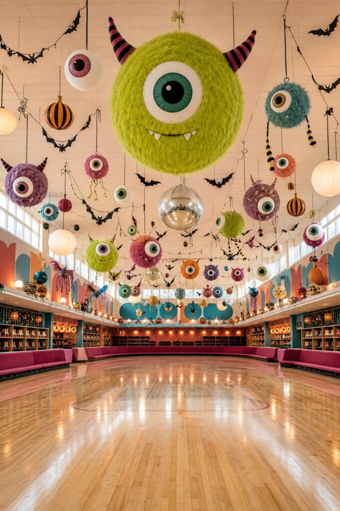 Eyeball creature roller rink Halloween decor