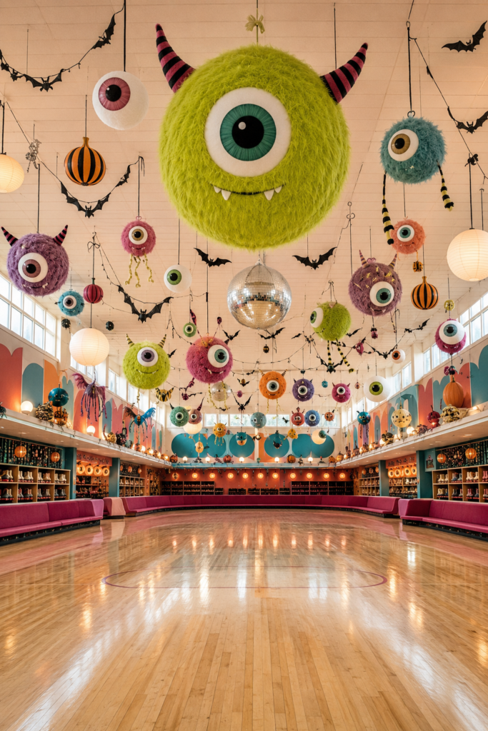 Eyeball creature roller rink Halloween decor