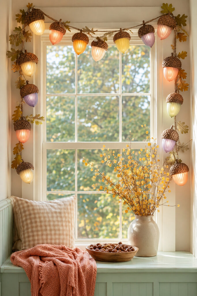 Fanciful Acorn Lantern Fall Window