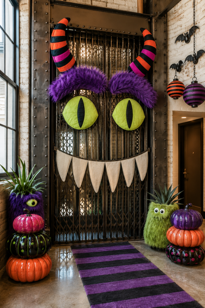 Freight elevator monster Halloween entry decor