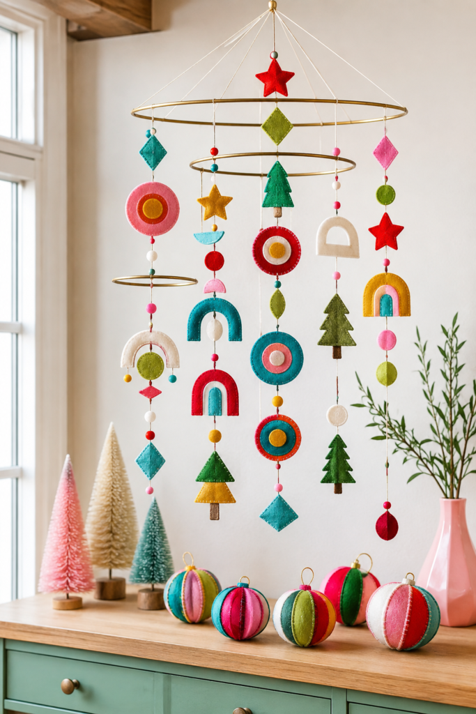 Playful Geometric Felt Holiday Mobile