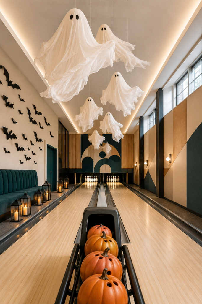 Ghost bowling lounge Halloween decor