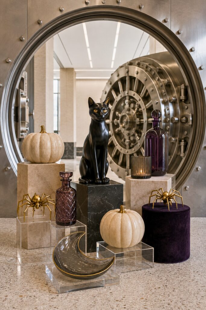 Mid-century carport Halloween entry decor