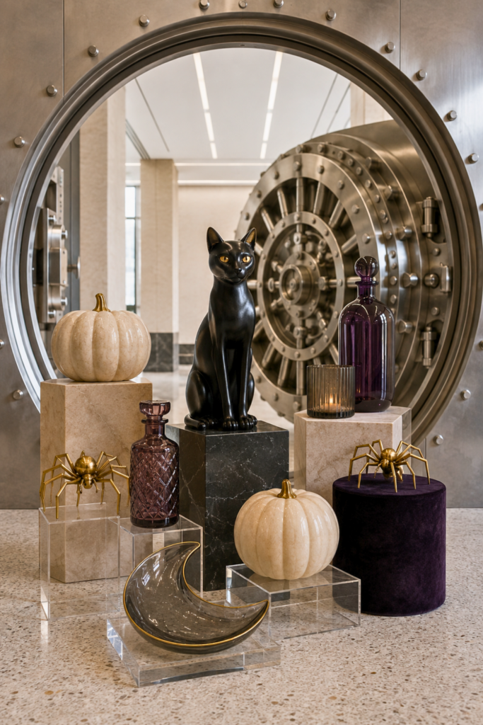 Mid-century carport Halloween entry decor