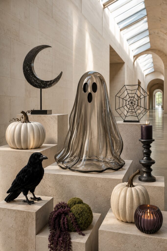 Sculptural Halloween decor museum gallery display