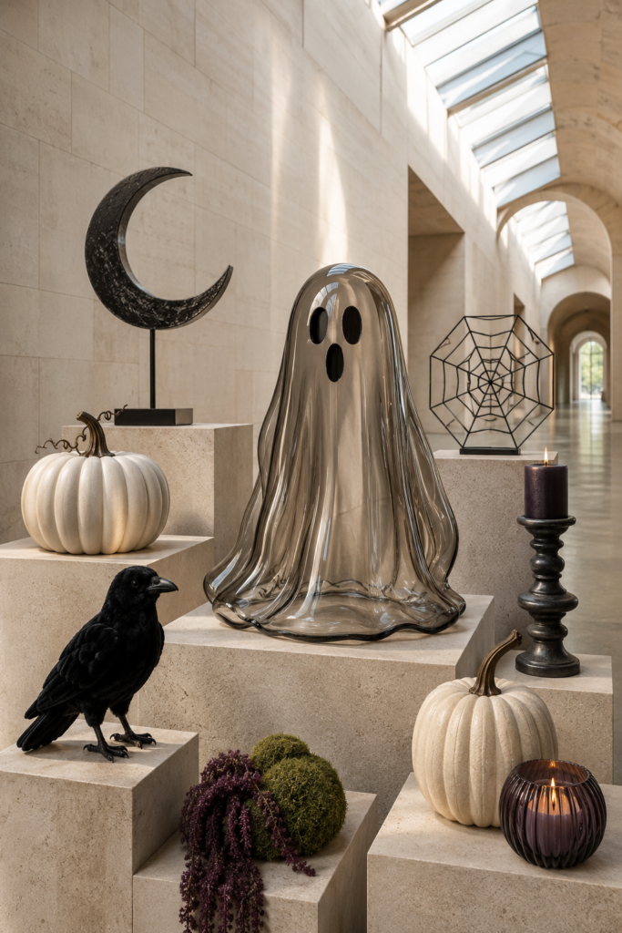 Sculptural Halloween decor museum gallery display