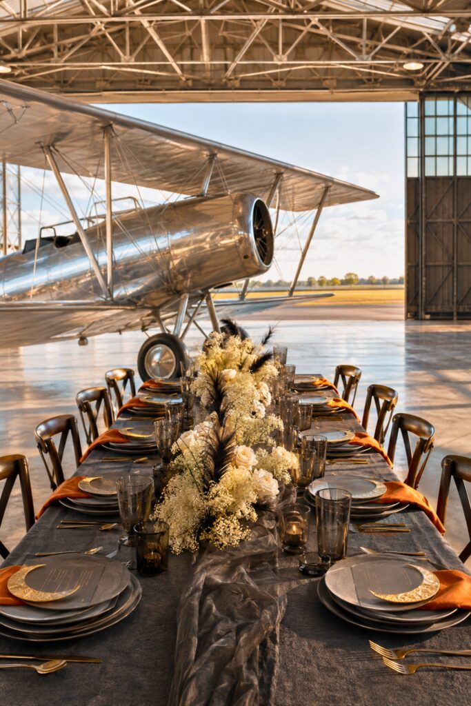Halloween Tablescape Beneath a Vintage Biplane