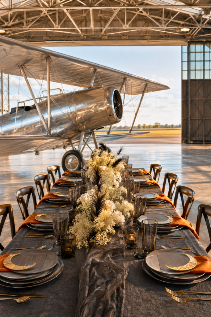 Halloween Tablescape Beneath a Vintage Biplane