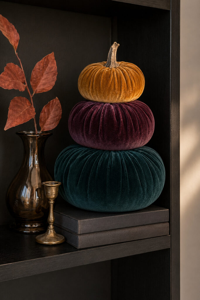 Jewel-Toned Velvet Pumpkin Stack