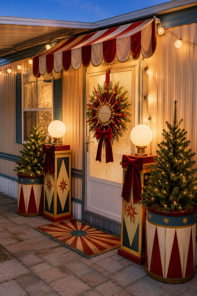 Mobile Home with Circus Themed Christmas Entry Decor