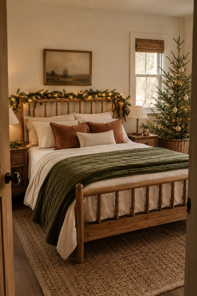 Moss Green and Copper Christmas Bedroom