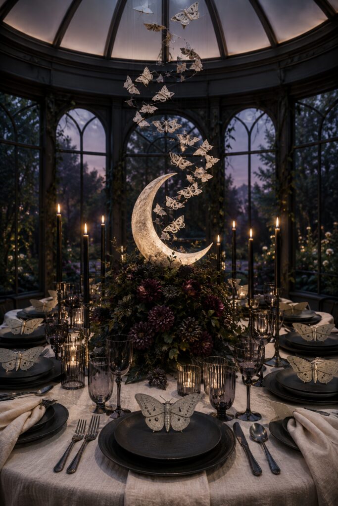 Moth-and-Moon Halloween Supper Table