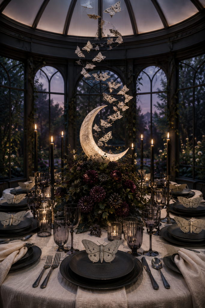 Moth-and-Moon Halloween Supper Table
