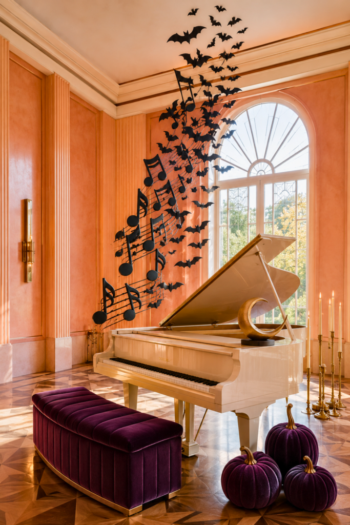 Music note bat piano Halloween decor