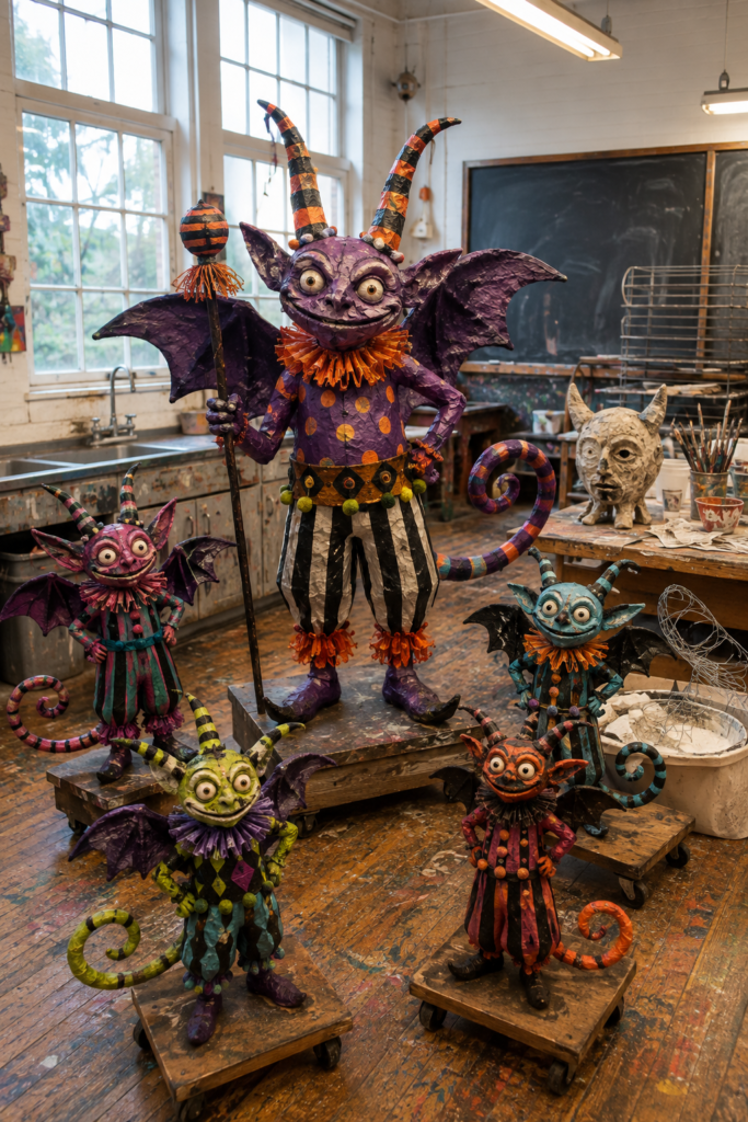 Paper mache Halloween creature DIY display