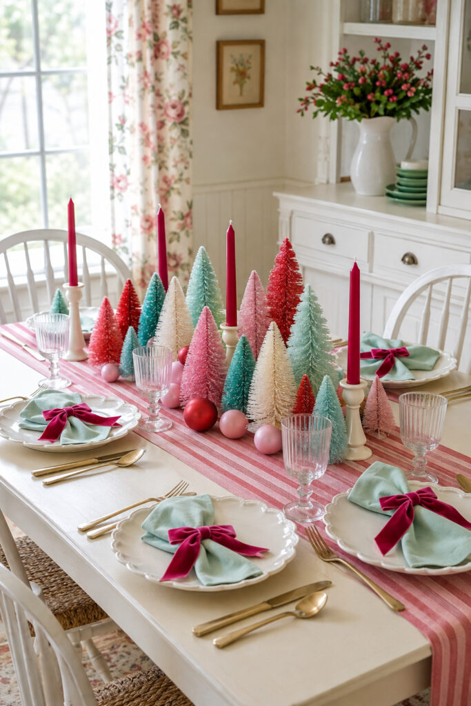 Pink and Mint Bottlebrush Christmas Table Decor