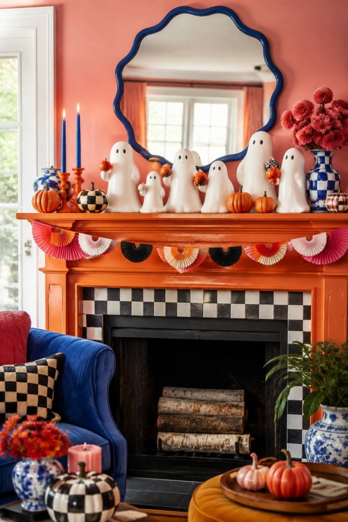 Playful Colorful Ghost Halloween Mantel
