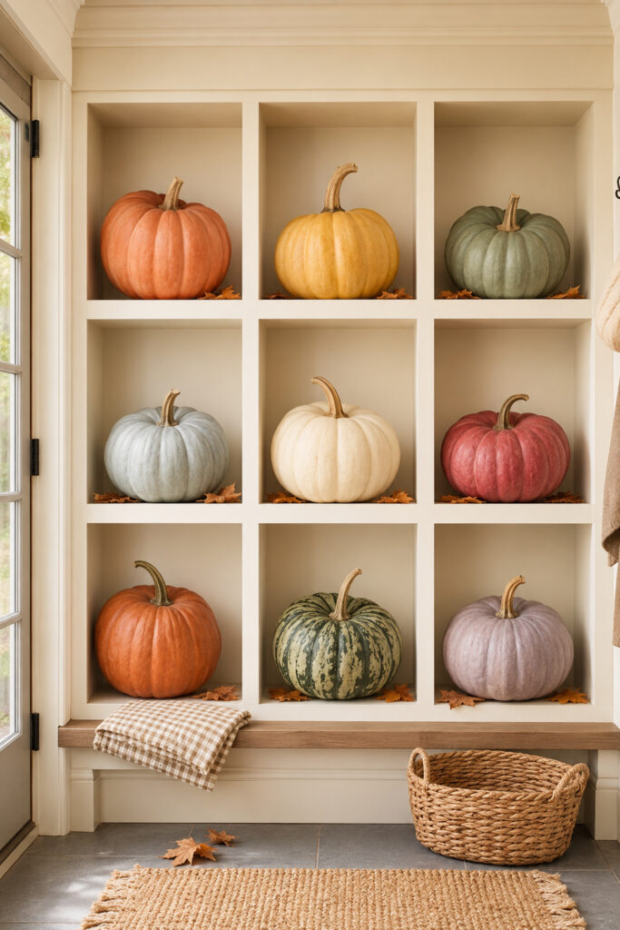 rainbow heirloom pumpkin cubbies in multiple fall colors